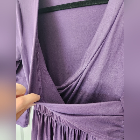 Purple V-neck 3/4 Sleeve Dress Ladies Size M - Picture 5 of 6